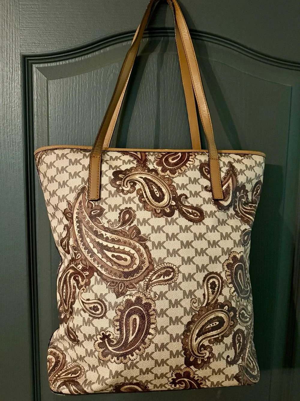 Michael Kors Cream and Brown Paisley Logo Tote